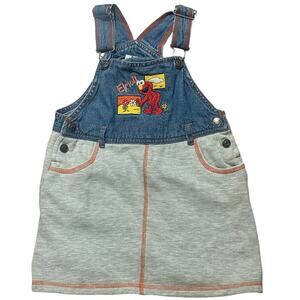 Vintage Elmo Sesame Street Overall Dress 5T Denim Jumper Kids Y2K 90s Cute Rare